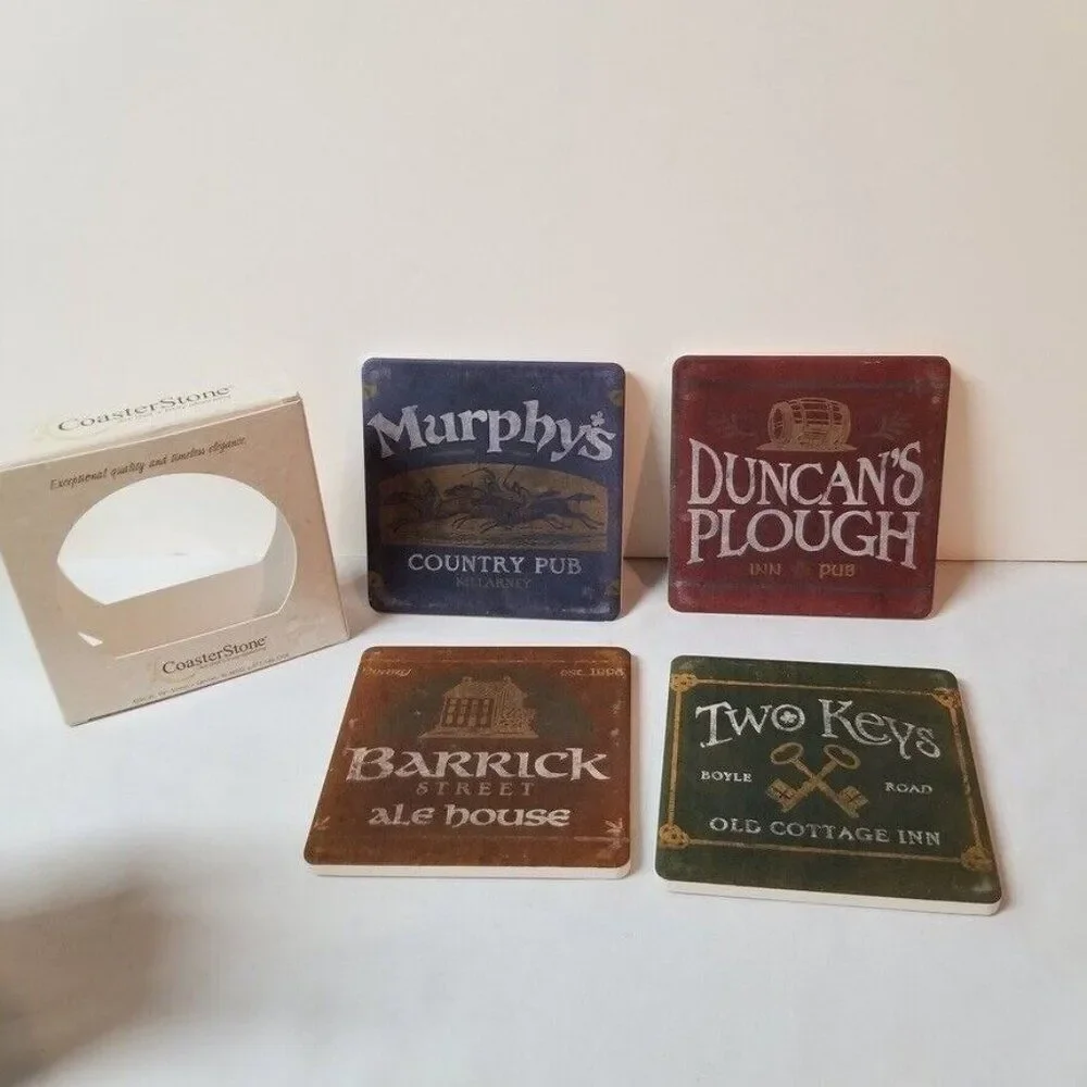 CoasterStone Coasters Irish Pubs Pottery Ceramic Cork Backing Colorful New Lot 4